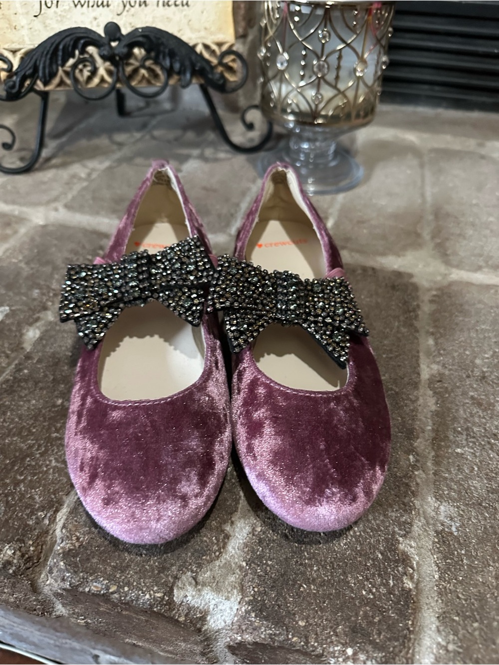 Crewcuts Velvet Mary Jane Flats in Dusty Rose with Jeweled Bow